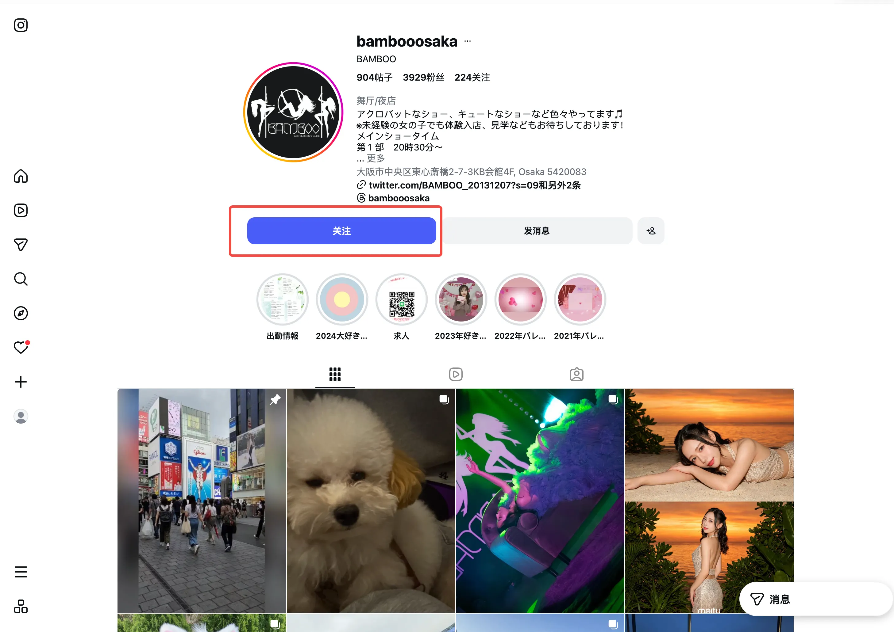 Instagram 主页关注按钮